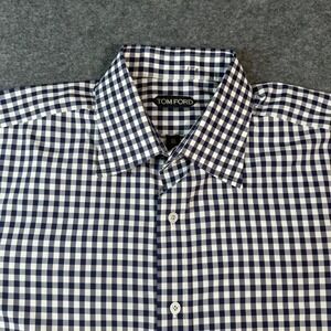 TOM FORD Mens Gingham Dress Shirt Made in Italy Size 42 16.5 Blue White Cotton L